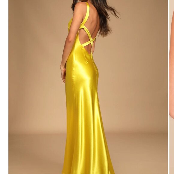 Perfectly Classy Yellow Satin Strappy Maxi Dress - Picture 1 of 2